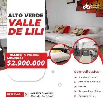 Valle de Lili apartamento Sur Amoblado para arriendo