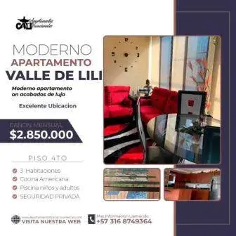 Valle de Lili Moderno apartamento Sur Amoblado para arriendo